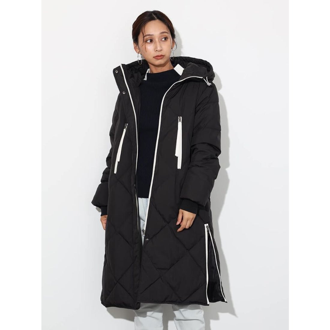 スコットクラブ SCOTCLUB バイカラーロングダウンコート （ブラック