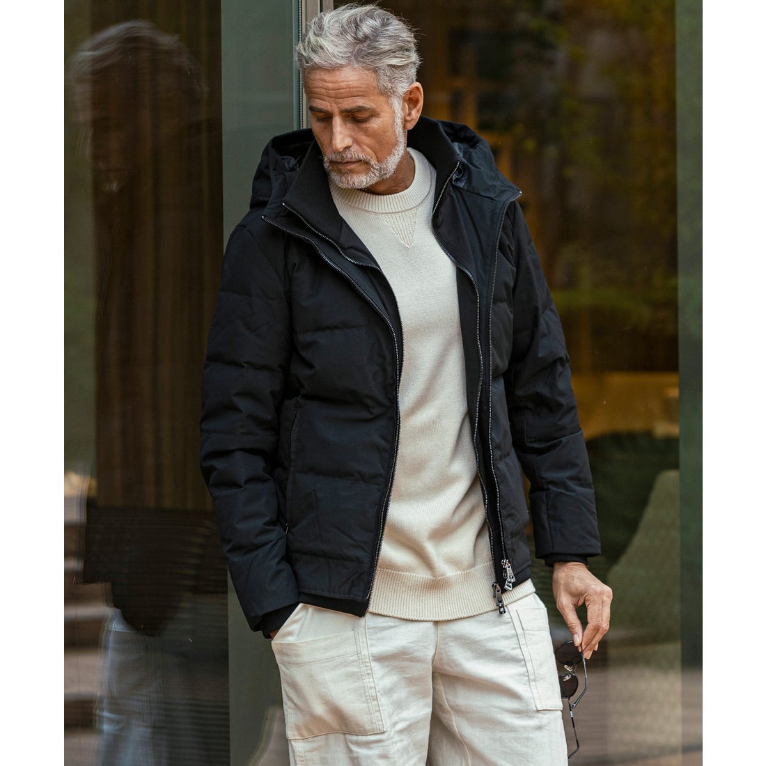 AKM Contemporary スタンドネック レイヤード ダウンジャケット(保温性