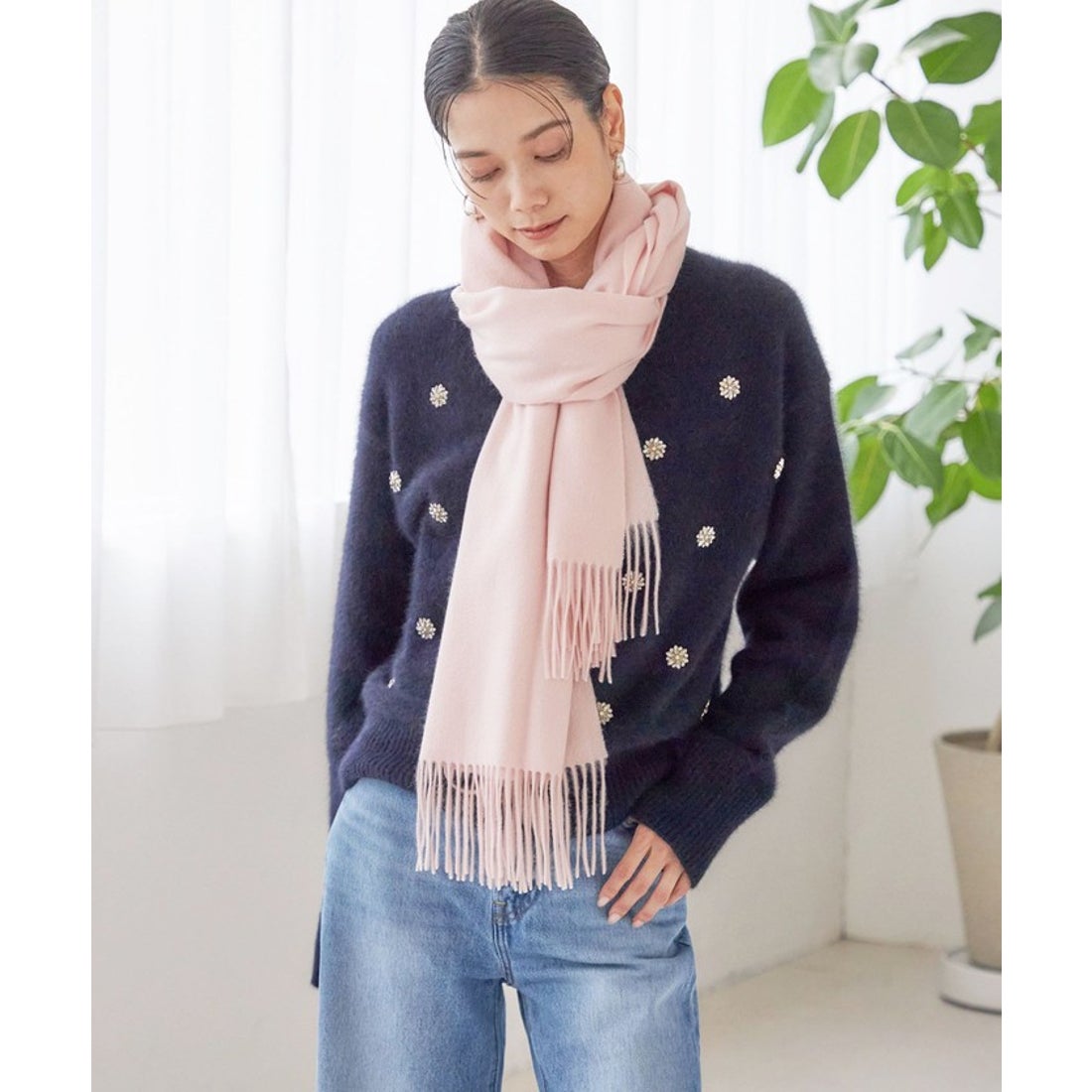 シップス SHIPS ソリッド カシミヤ ストール 23FW ◇ （ネイビー