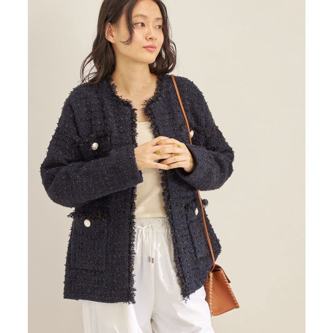 シップス SHIPS 〈手洗い可能〉ニット ツイード クルーネック