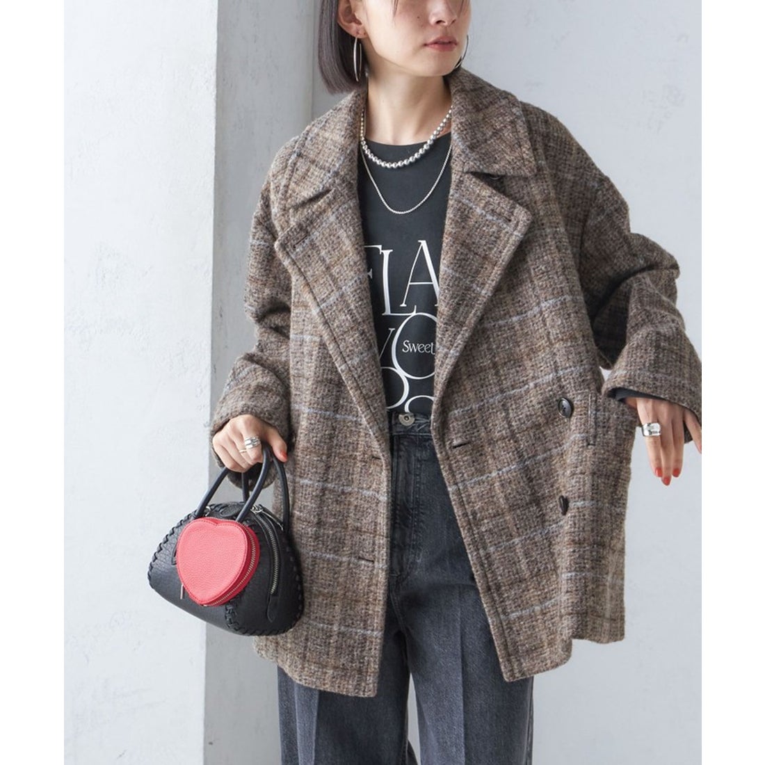 シップス SHIPS スライバー チェック ショート Pコート （ブラウン