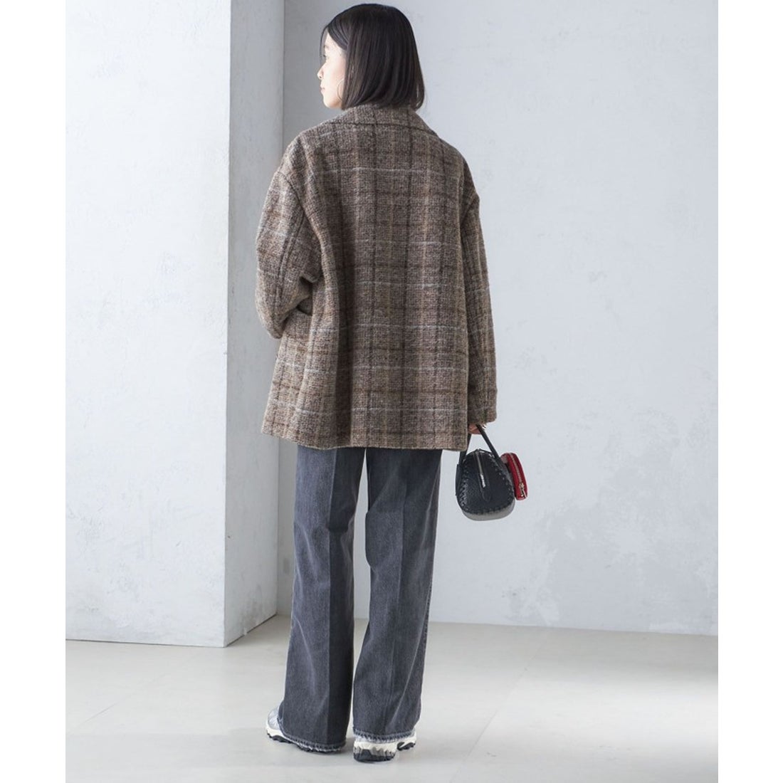 シップス SHIPS スライバー チェック ショート Pコート （ブラウン