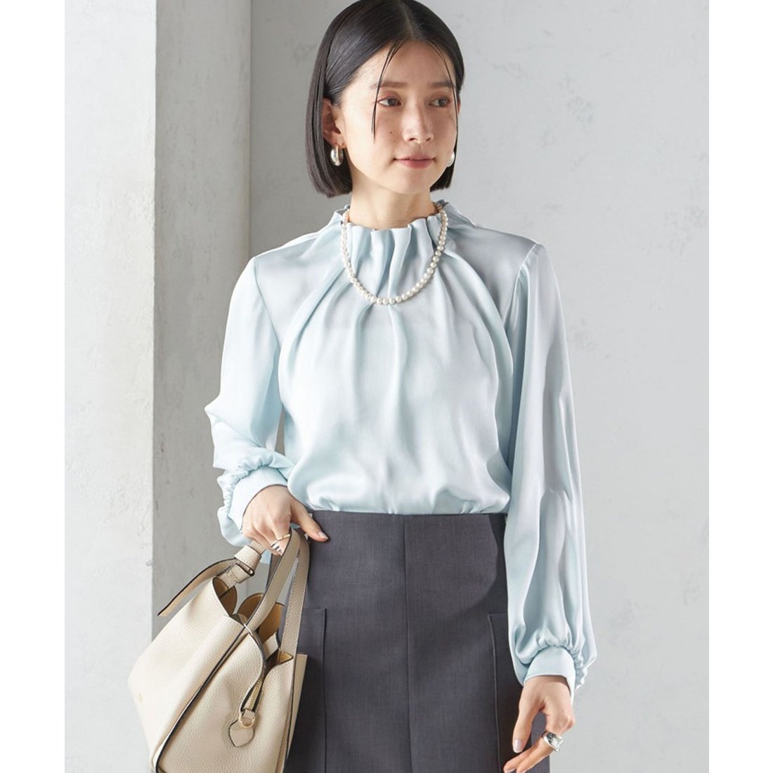 シップス SHIPS 《追加》〈手洗い可能〉ヴィンテージ サテン ネック