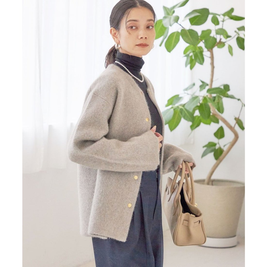 シップス SHIPS フォックス ブレンド ノーカラー ニット コート