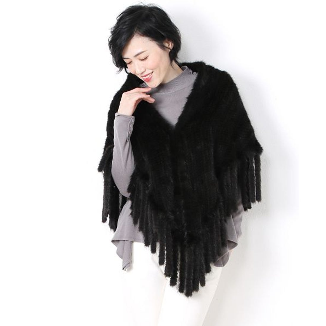 サンキョウショウカイ 三京商会 ミンク ファー ストール 編み込み 三角