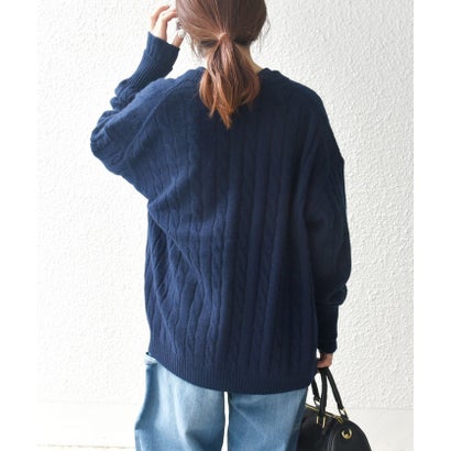 SHIPS any 〈手洗い可能〉ヤク ケーブル クルーネック ニット