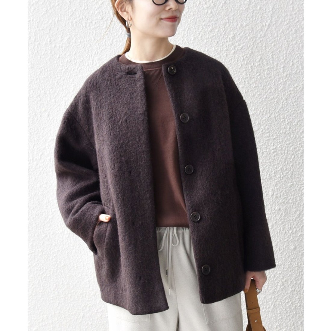 シップス エニィ SHIPS any SHIPS any: シャギー ノーカラー コクーン