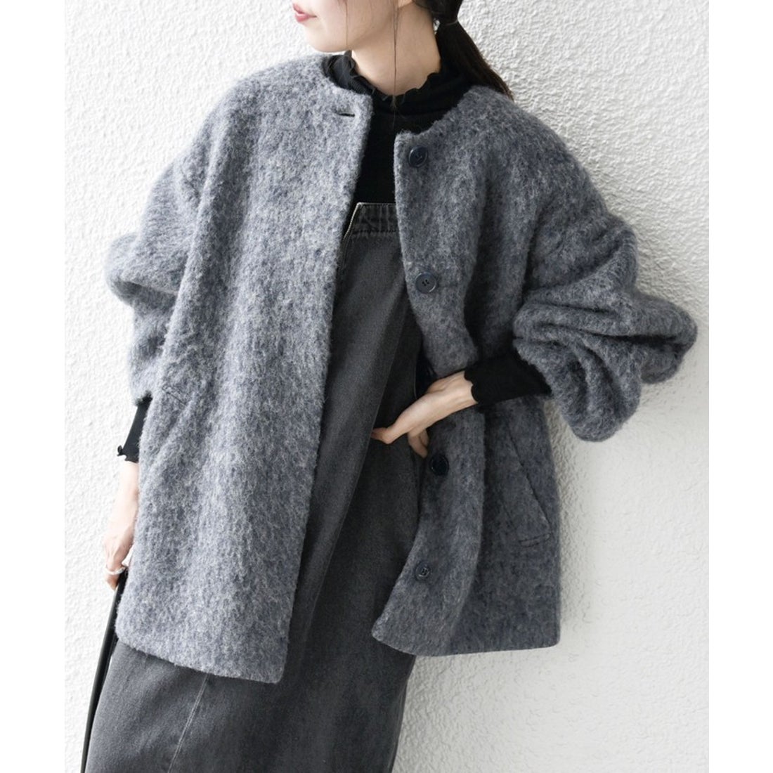 シップス エニィ SHIPS any SHIPS any: シャギー ノーカラー コクーン