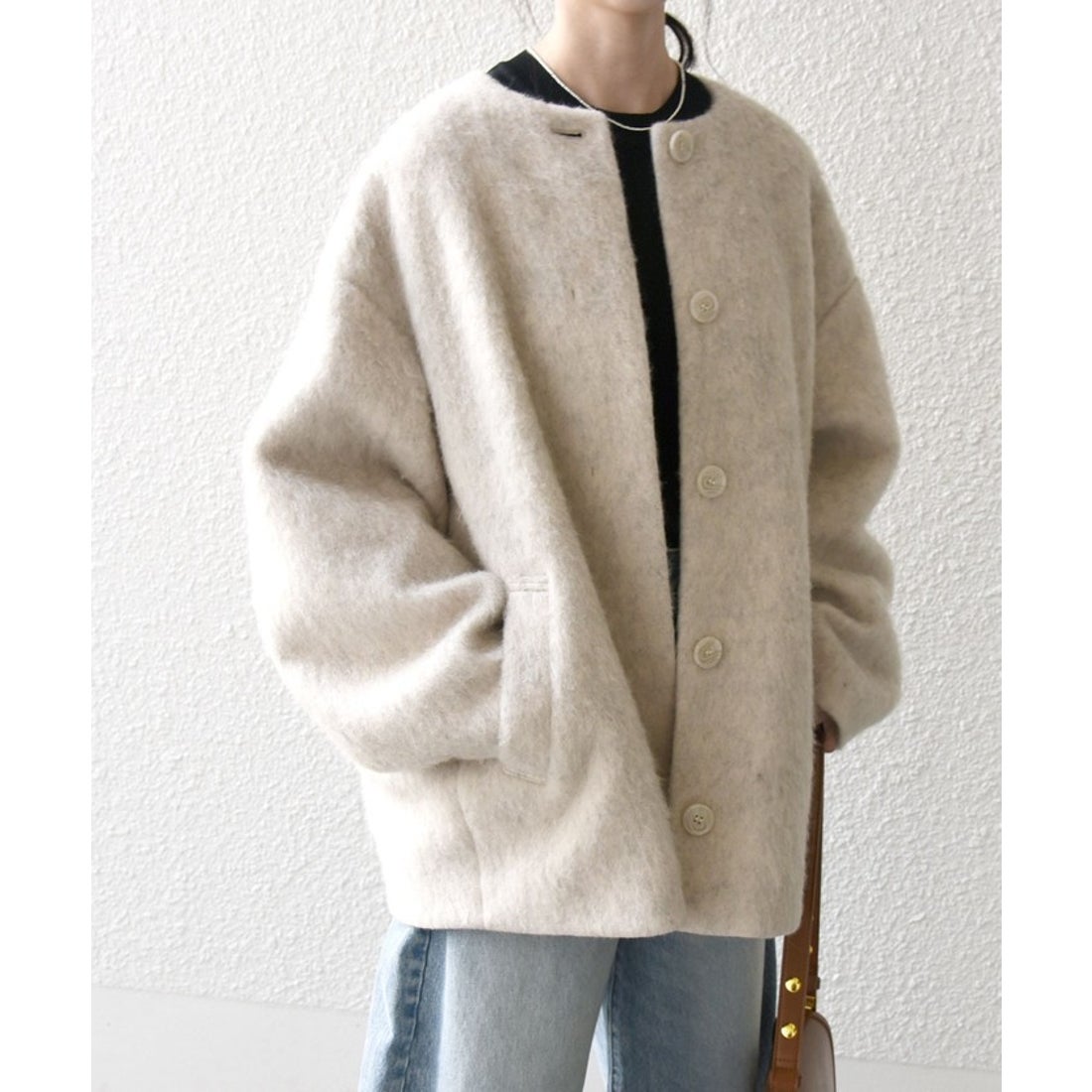 シップス エニィ SHIPS any SHIPS any: シャギー ノーカラー コクーン