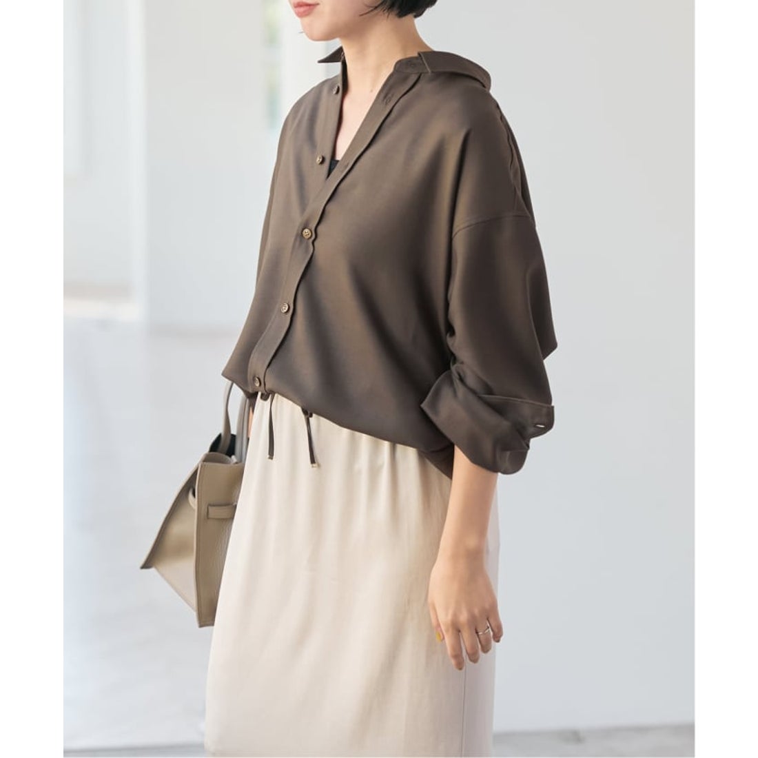 スピック＆スパン Spick & Span ウールライクヘムギャザーシャツ