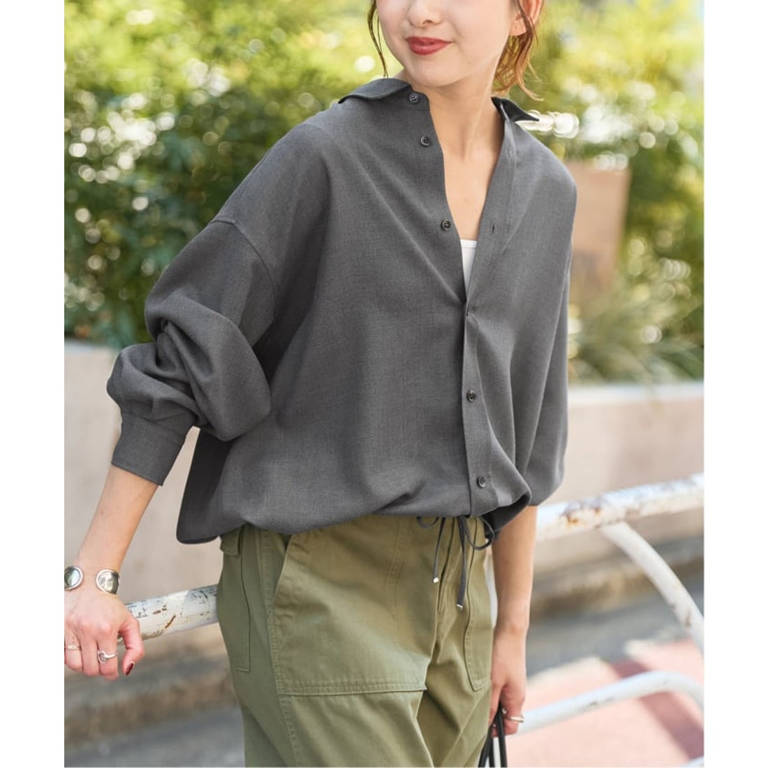 スピック＆スパン Spick & Span ウールライクヘムギャザーシャツ