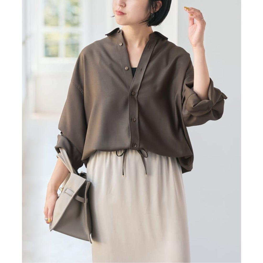 スピック＆スパン Spick & Span ウールライクヘムギャザーシャツ