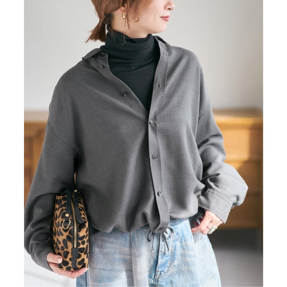 スピック＆スパン Spick & Span ウールライクヘムギャザーシャツ