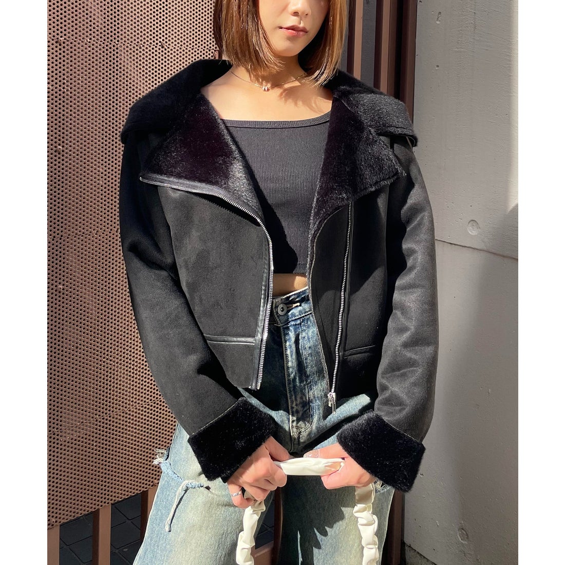 スパイラルガール SPIRALGIRL フェイクムートンライダースジャケット