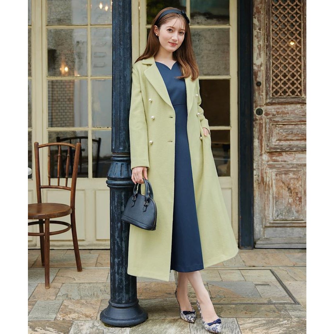 スウィングル SWINGLE パールボタンダブルチェスターロングウール