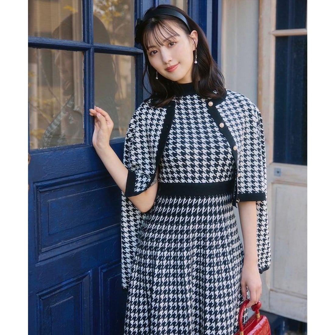 スウィングル SWINGLE 9/27発売ボトルネック千鳥柄ノースリーブニット