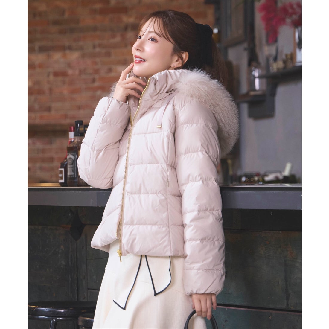 スウィングル SWINGLE FOXファー付エレガンスショートダウンコート