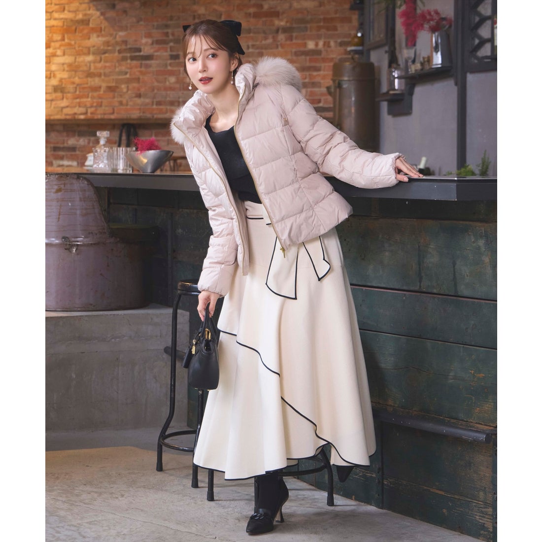 スウィングル SWINGLE FOXファー付エレガンスショートダウンコート