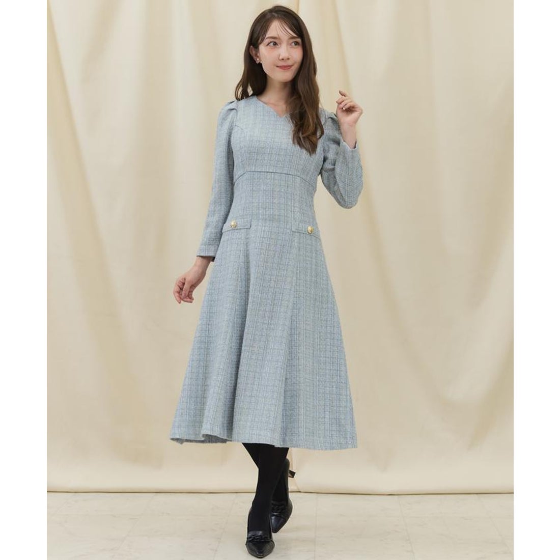 スウィングル SWINGLE ハートネックツイードエレガンスワンピース