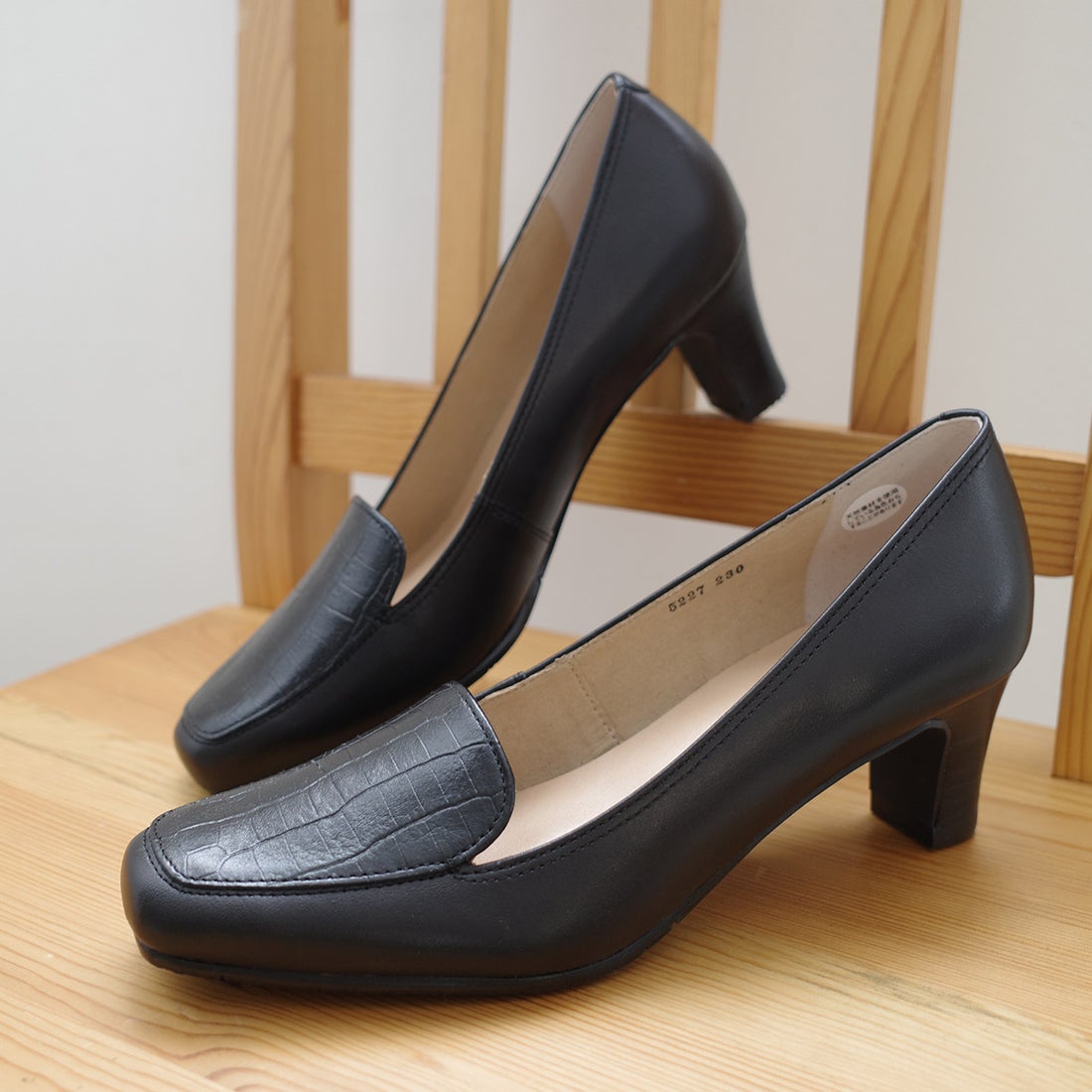 pointer 【本革】パンプス ローファー クロコ型押し ヒール 日本製