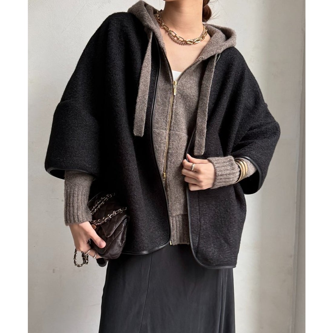 パル PAL 【DouDou】ウーレットポンチョ風アウター （black