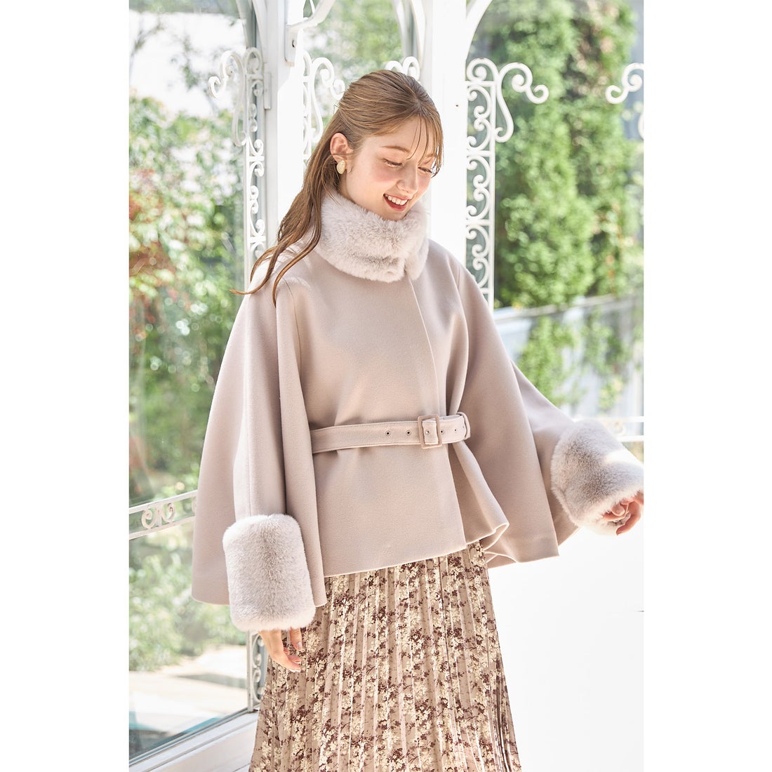 トッコクローゼット tocco closet 2WAYファー＆ベルト付きケープライク