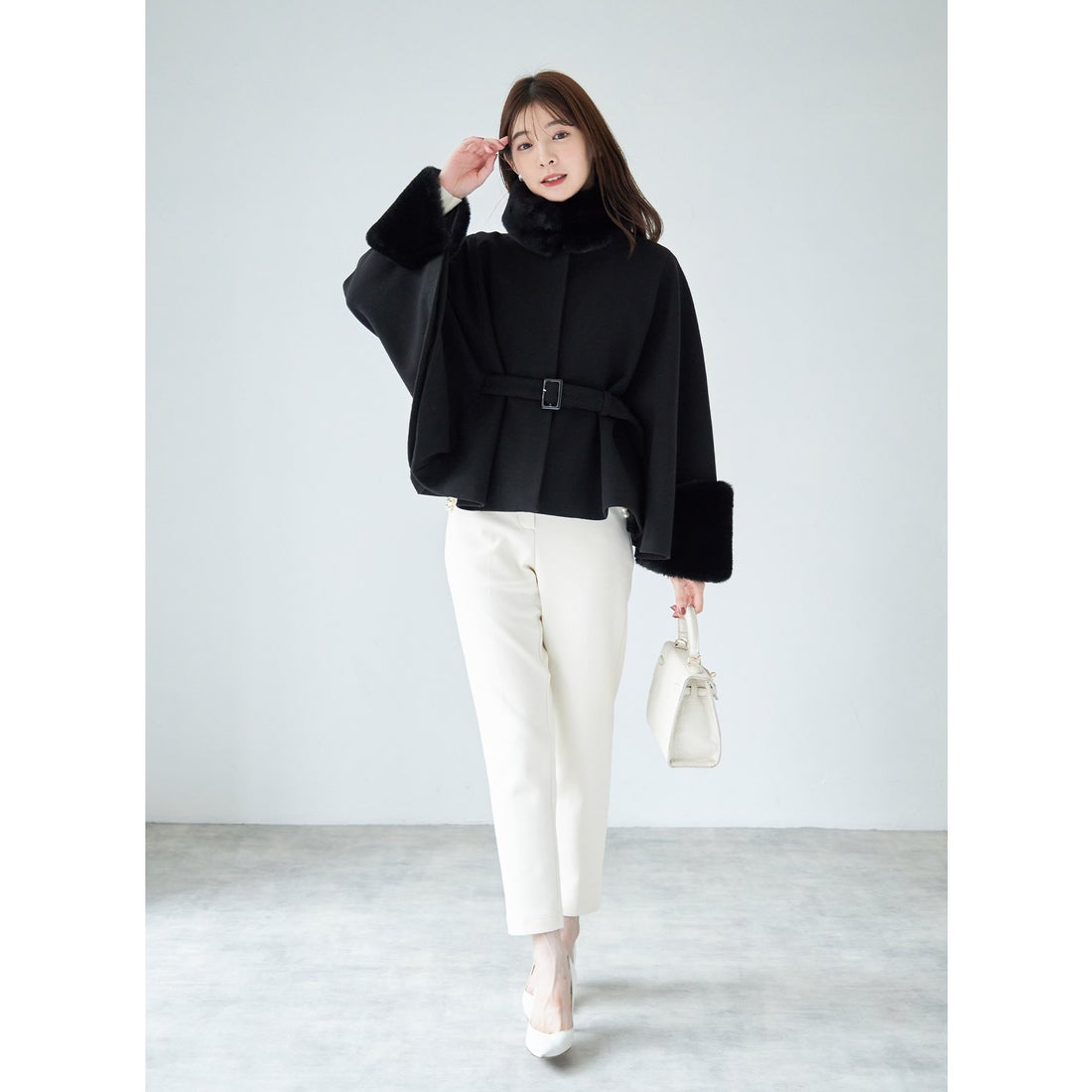 トッコクローゼット tocco closet 2WAYファー＆ベルト付きケープライク