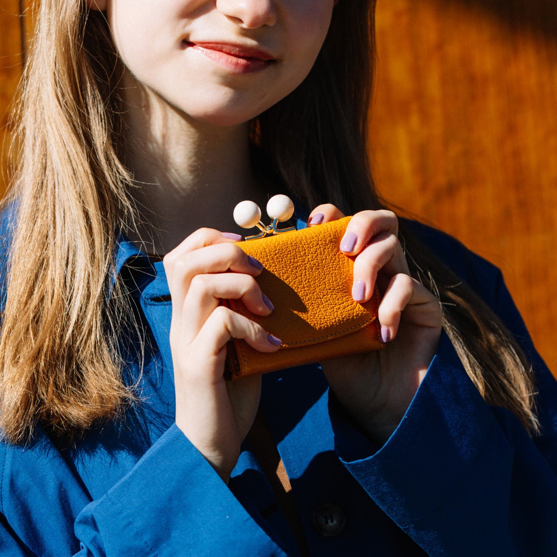 ロングセラー＞ペルケ perche アクリル玉がま口3つ折り財布 （YE