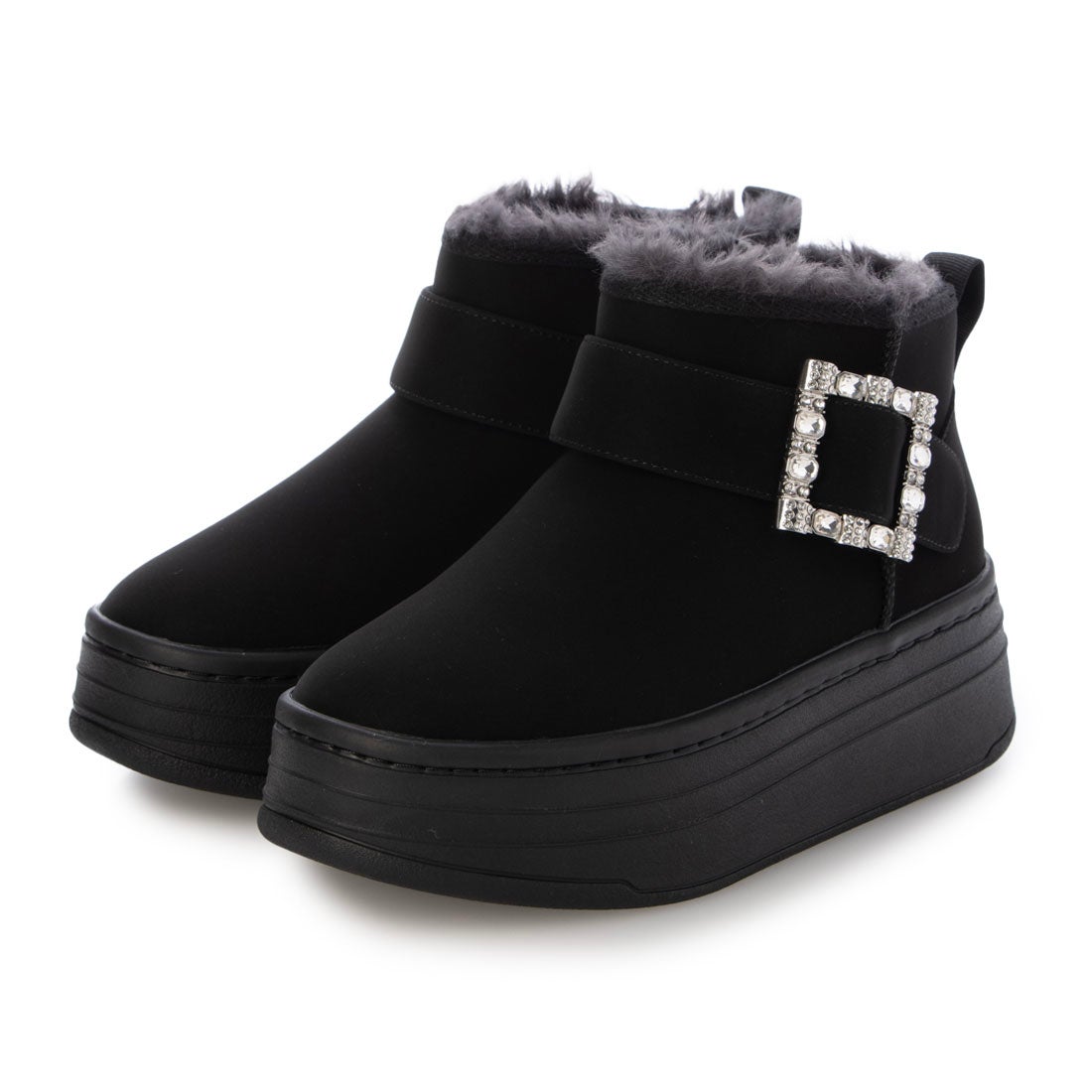 プラスダイアナ ＋diana 【軽量】厚底エコファーブーツ （黒人工