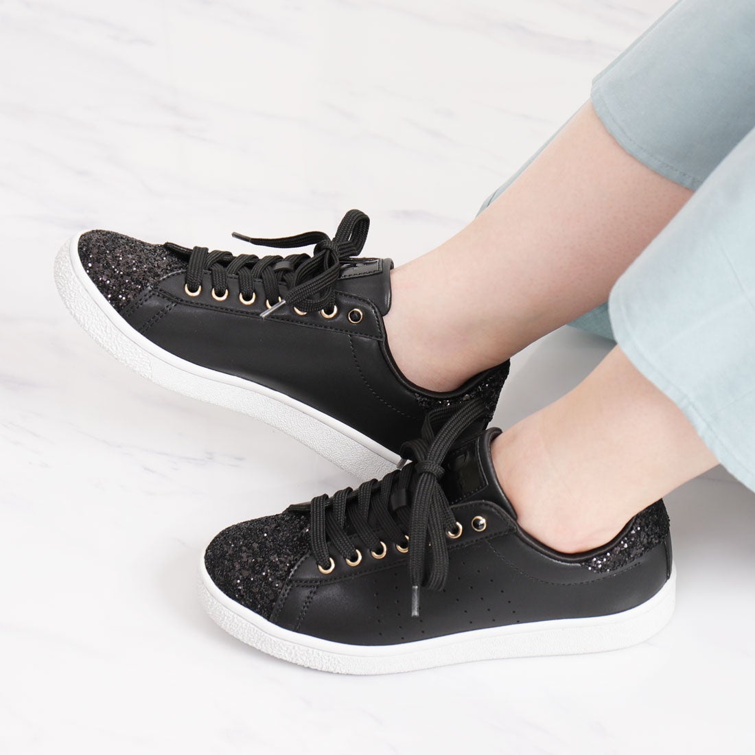 ＋diana プラスダイアナ +diana ビジュー付きグリッタースニーカー