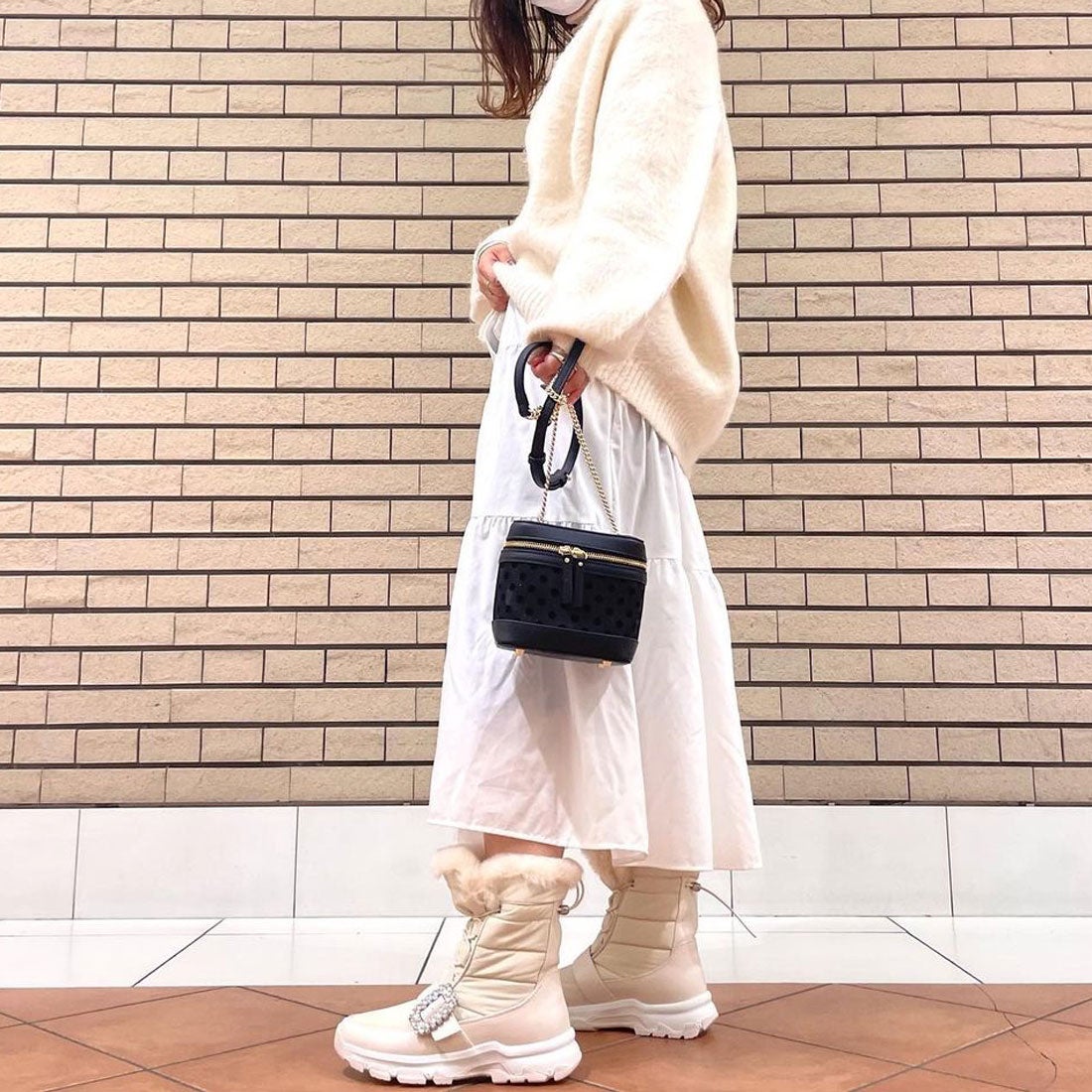 プラスダイアナ ＋diana クリスタルバックル ミドル丈スノーブーツ