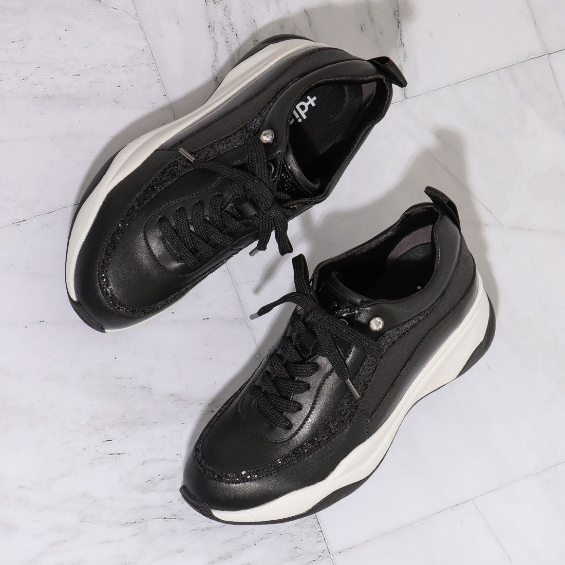 プラスダイアナ ＋diana ヒールアップダッドスニーカー （黒人工