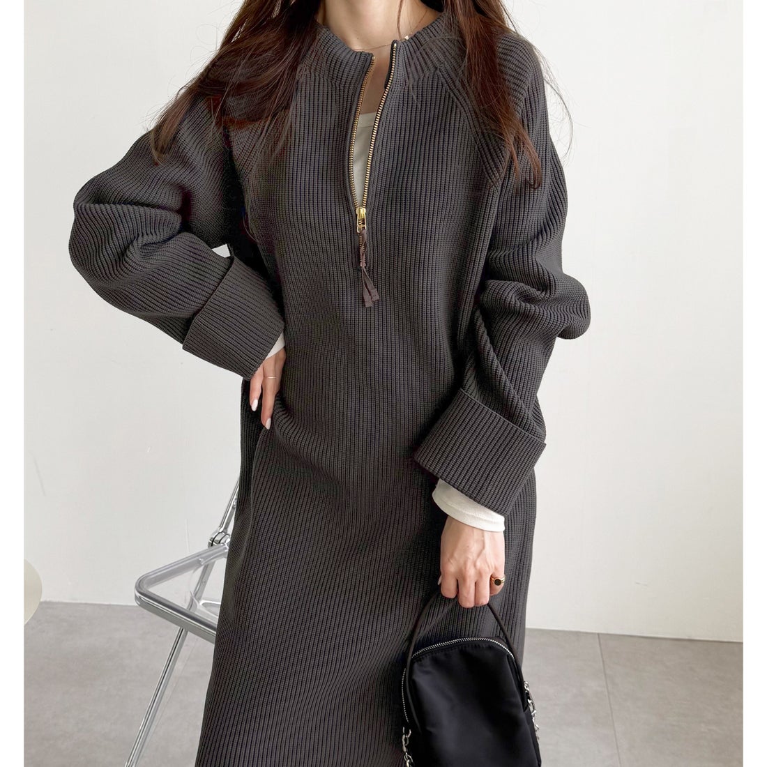 極美品✨】M'S GRACY 黒 長袖 ラクーンニット パールワンピース 極美品