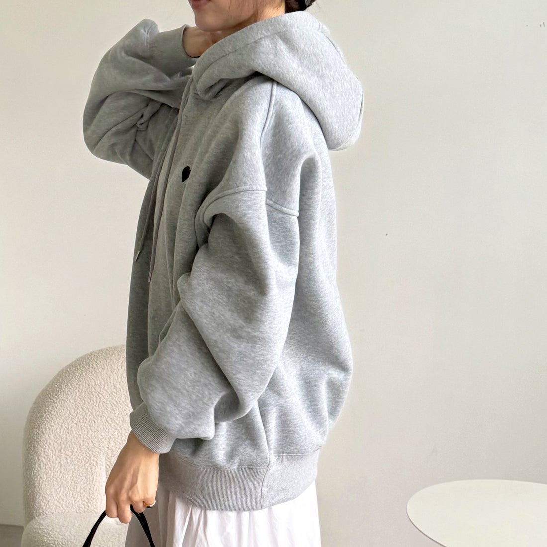 ジーラ GeeRA ハート刺繍裏起毛スウェットパーカー （杢グレー