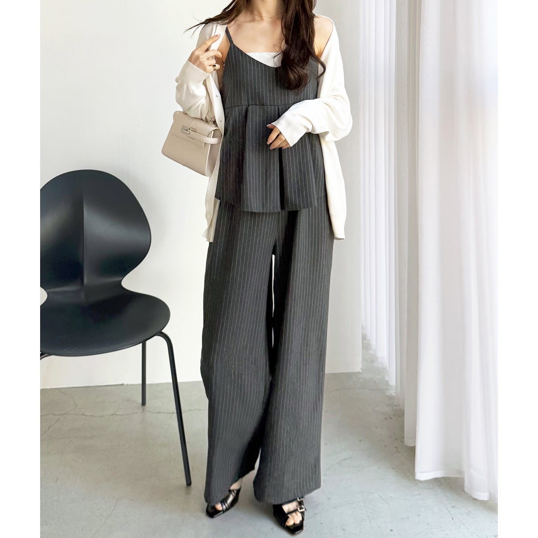 ジーラ GeeRA セットアップ風プリーツビスチェキャミサロペット