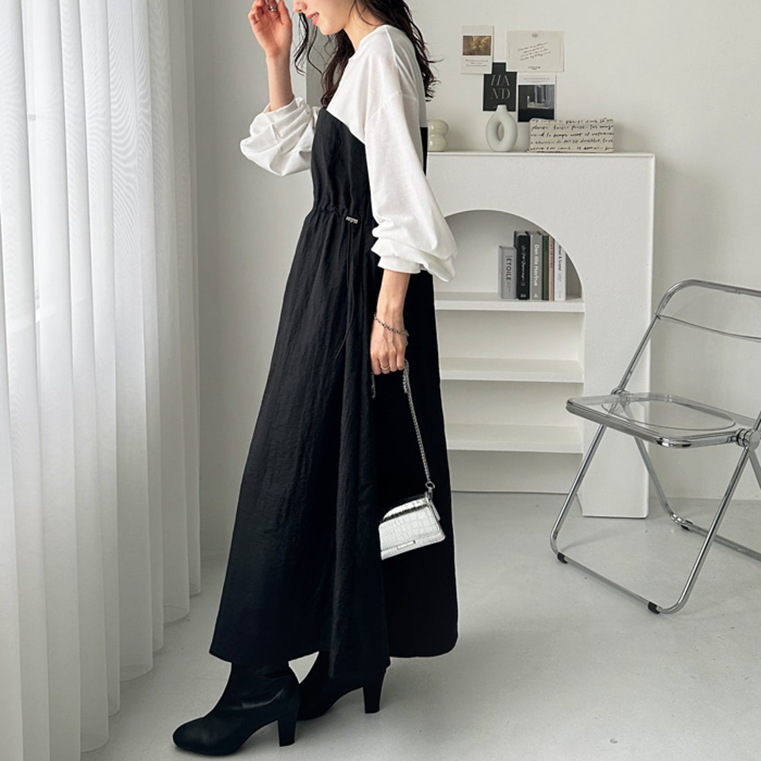 ジーラ GeeRA ビスチェドッキングワンピース （オフ白×ブラック