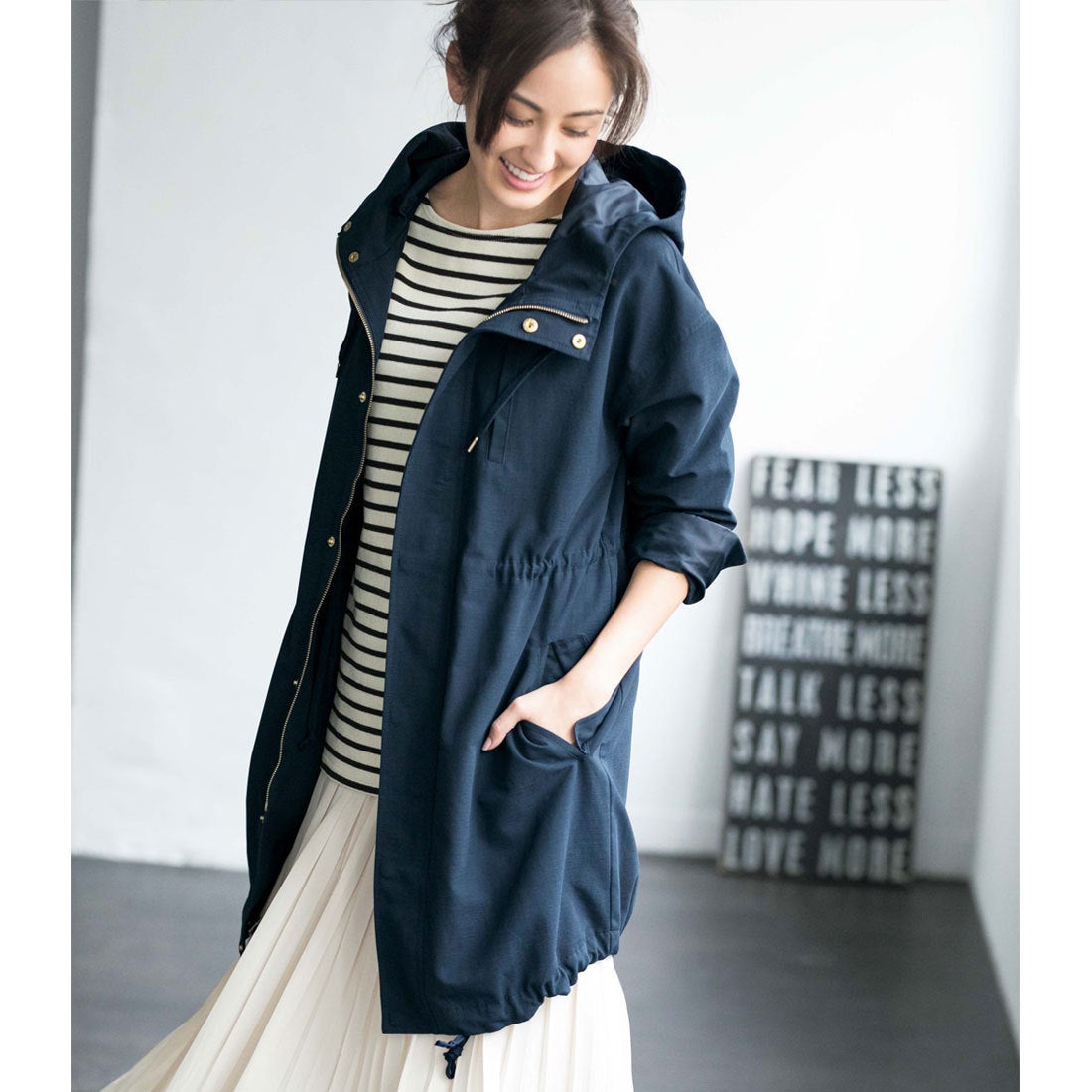 ジーラ GeeRA きれいめ素材の大人見えモッズコート （ネイビー） -靴