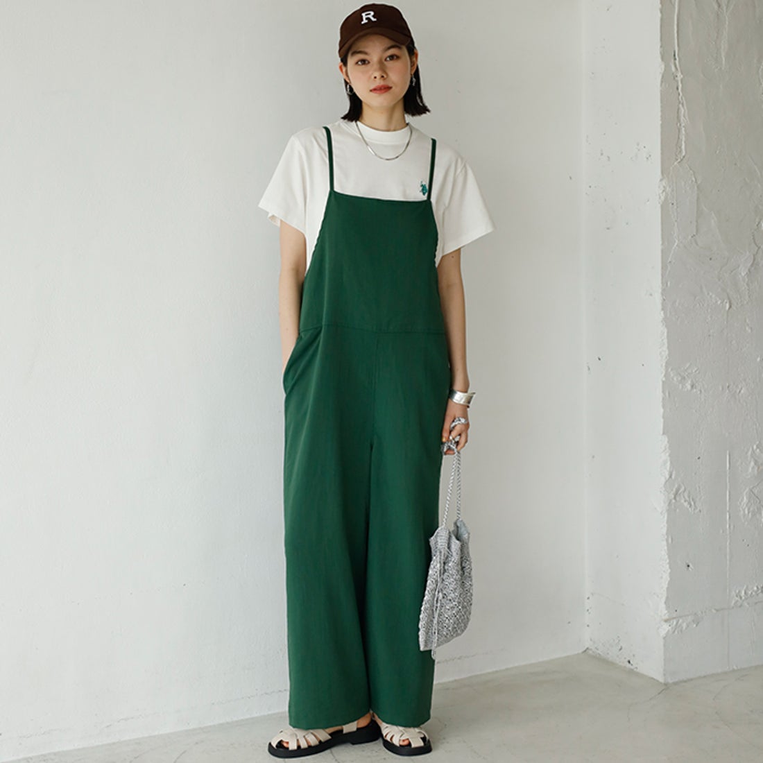 ジーラ GeeRA バックリボン大人サロペット （グリーン） -アウトレット