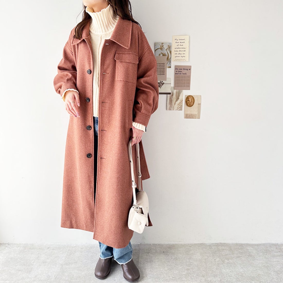 ジーラ GeeRA ポケットデザインステンカラーコート （杢テラコッタ