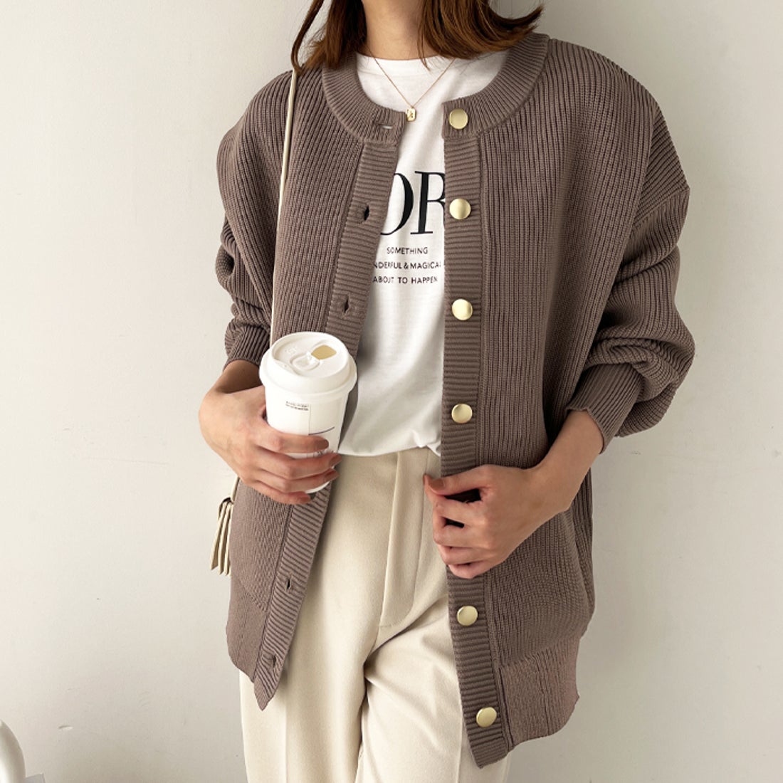 ジーラ GeeRA 前後2way金ボタンカーディガン （モカベージュ