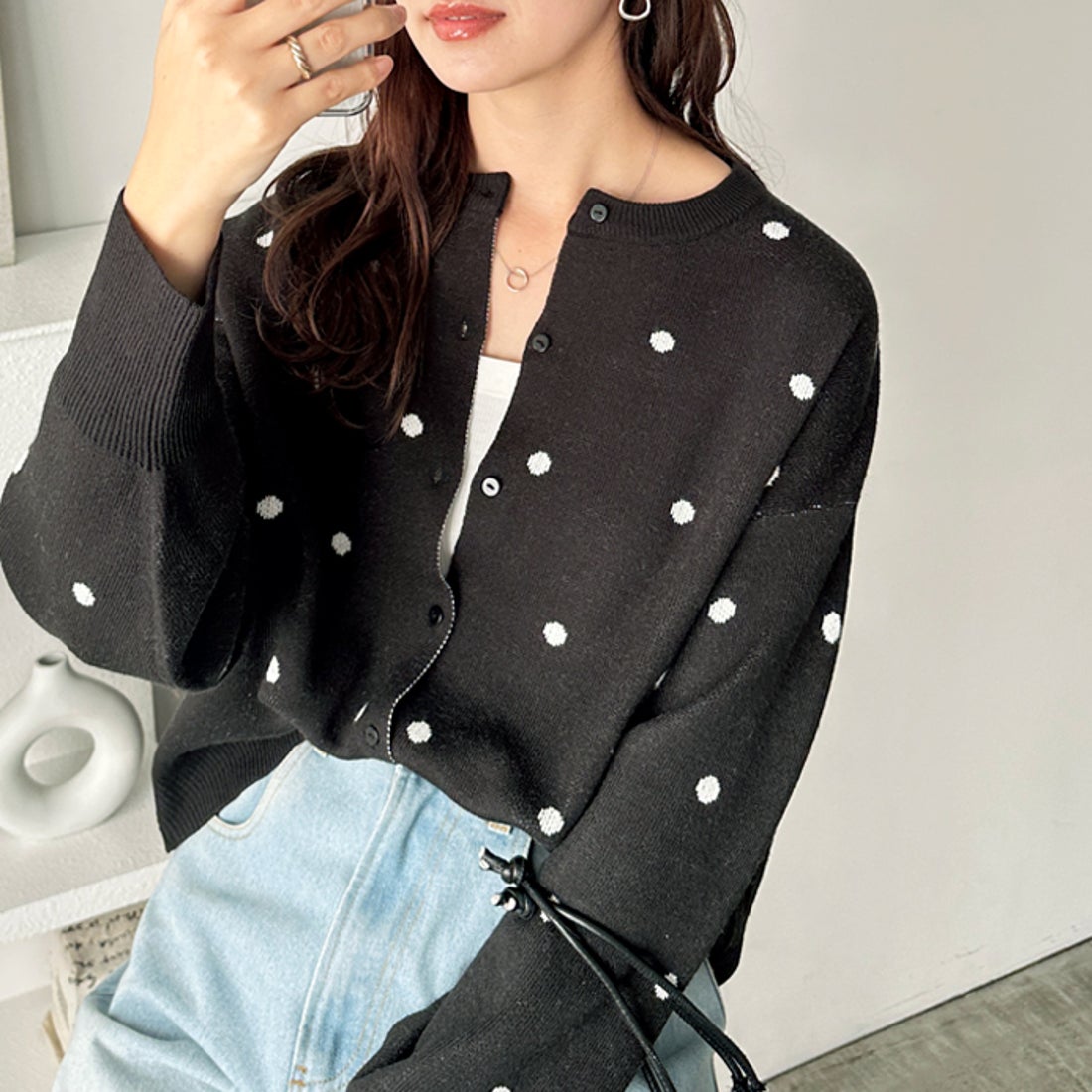 ジーラ GeeRA ドット柄カーディガン （ブラック） -アウトレット通販