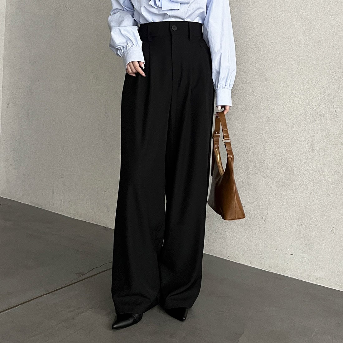 ジーラ GeeRA 上品見え！ハイウエストダブルタックワイドパンツ