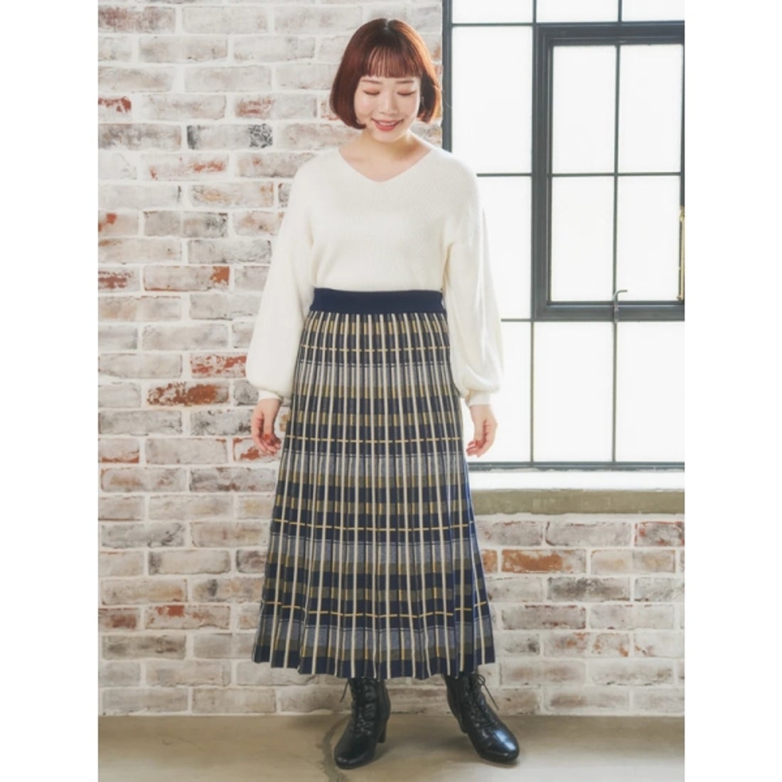 リジェイ＆スプル Re-J&SUPURE チェック柄ニットスカート （黒