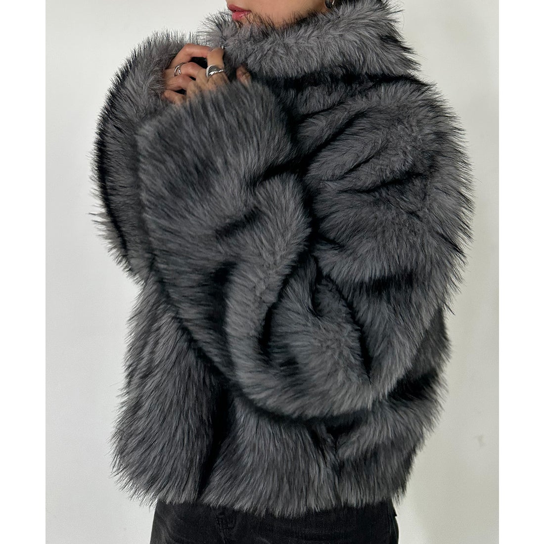 ラナン RANAN MIXカラーショート丈フェイクファーブルゾン （グレー