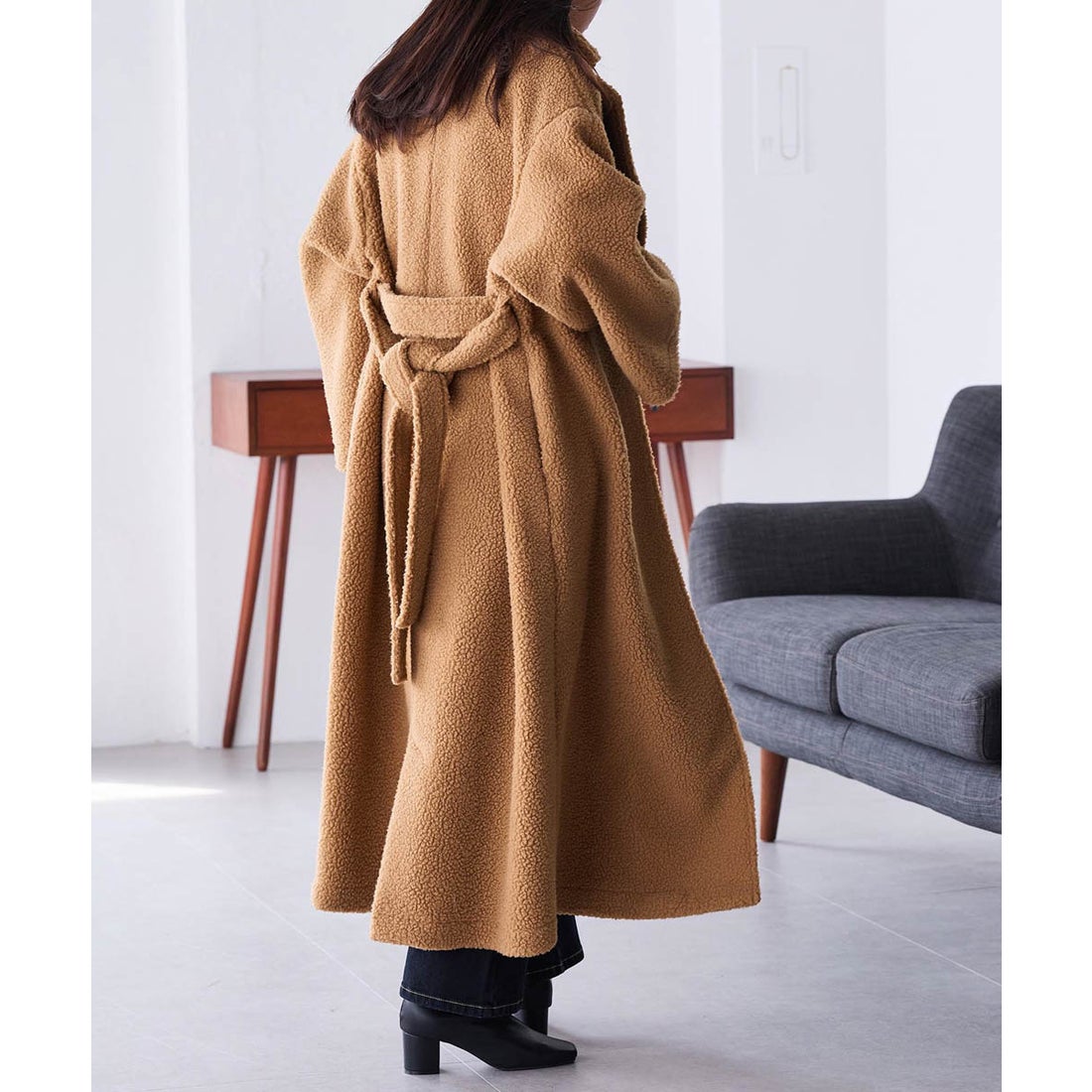 ラナン RANAN ムートンライクボアロングコート （キャメル