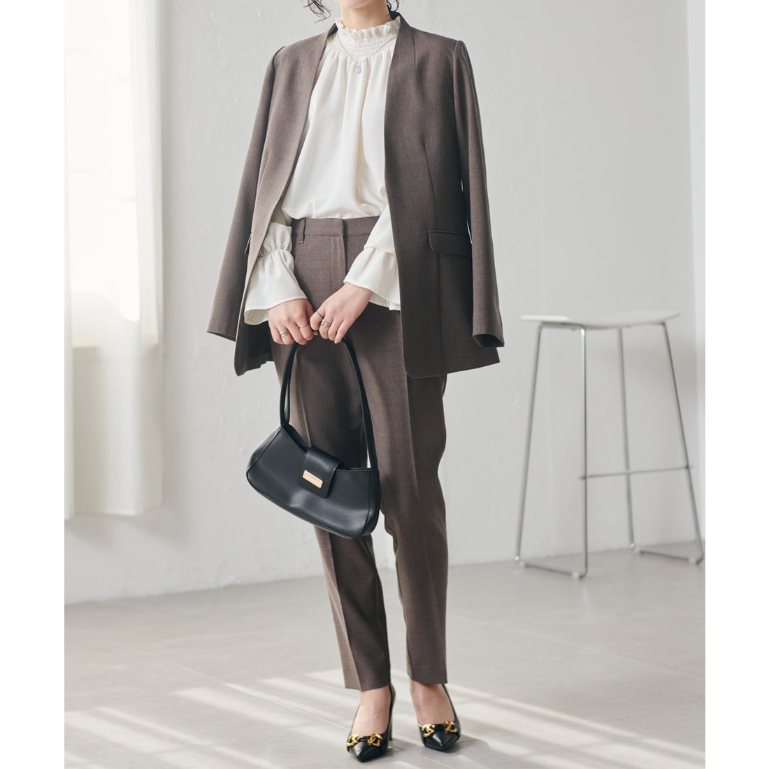 YOKOCHAN ラッフルフロントノーカラージャケット/36 YOKOCHAN ラッフル