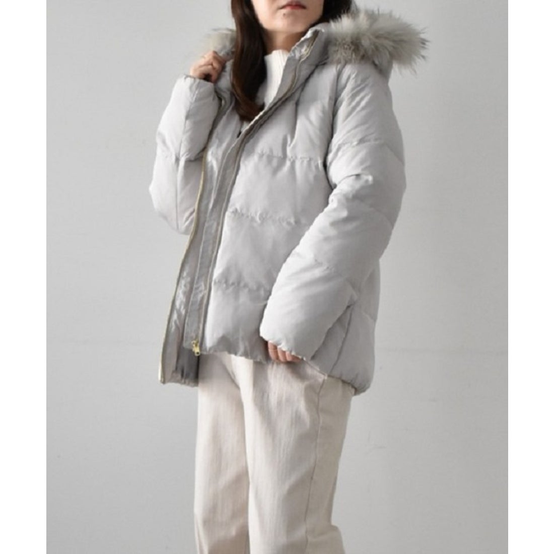 ラナン RANAN リアルファー付ダウンショートコート （アイスグレー