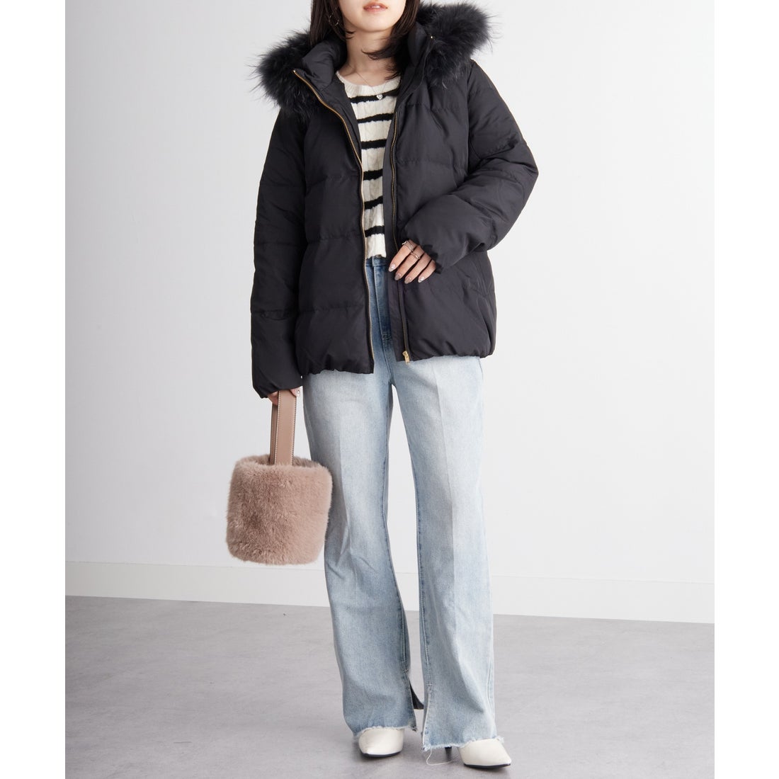 ラナン RANAN リアルファー付ダウンショートコート （ブラック