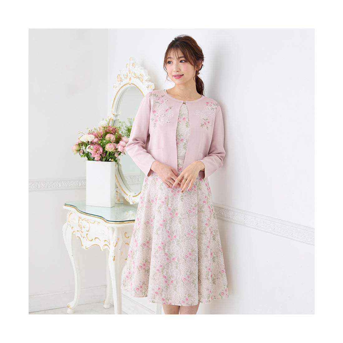 ローズティアラ RoseTiara クロスリボン刺繍ワンピース （ブラック