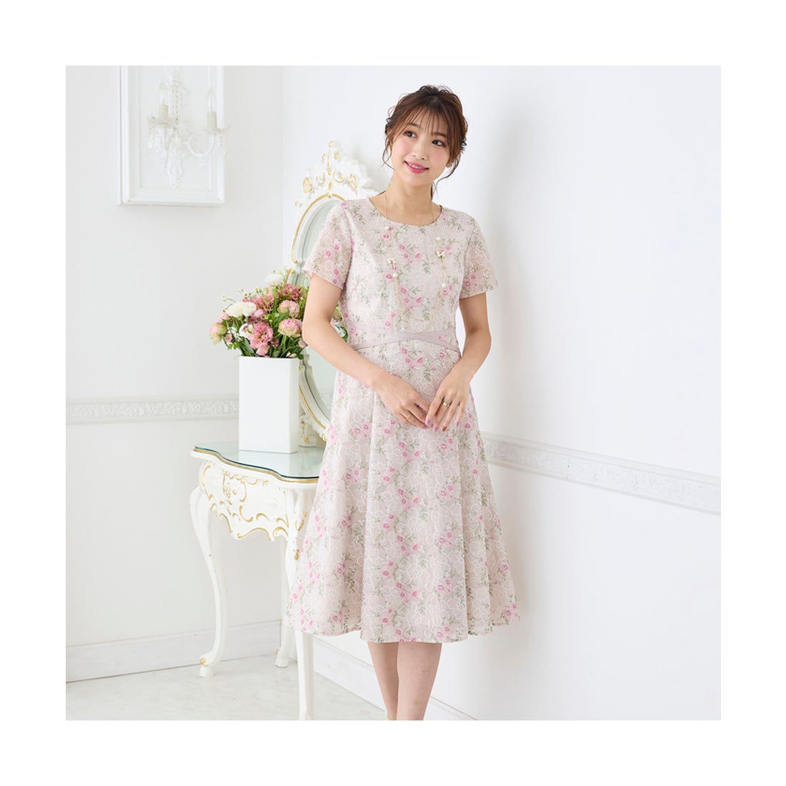 ローズティアラ RoseTiara クロスリボン刺繍ワンピース （ブラック